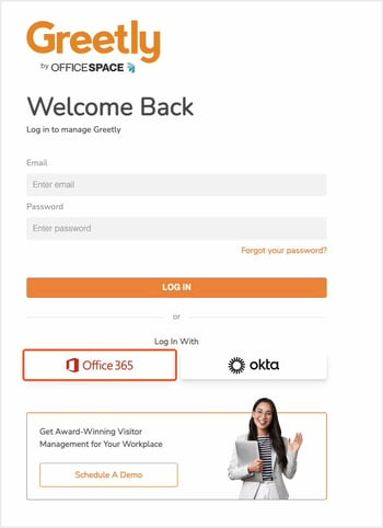 Greetly welcome screen Office 365 highlighted