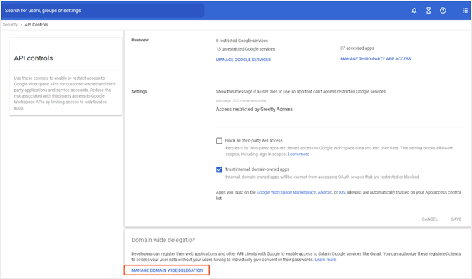 VM - Google Directory - API controls - Domain wide delegation option - April 2025