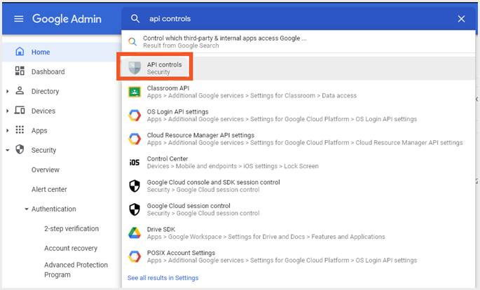 VM - Google Directory - Admin - Home - API controls - April 2025