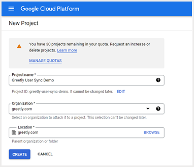 VM - Google Directory - Create new project - April 2025