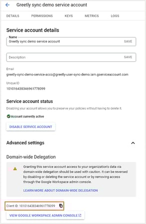 VM - Google Directory - Service Account - Advanced options - April 2025
