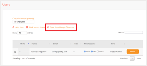 VM - Google Directory - Users screen - Sync with Google - April 2025
