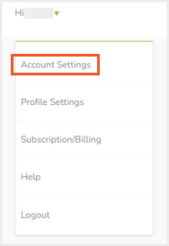VM - Home - Top nav bar - Profile dropdown - Account settings highlighted - Sep 2024-1