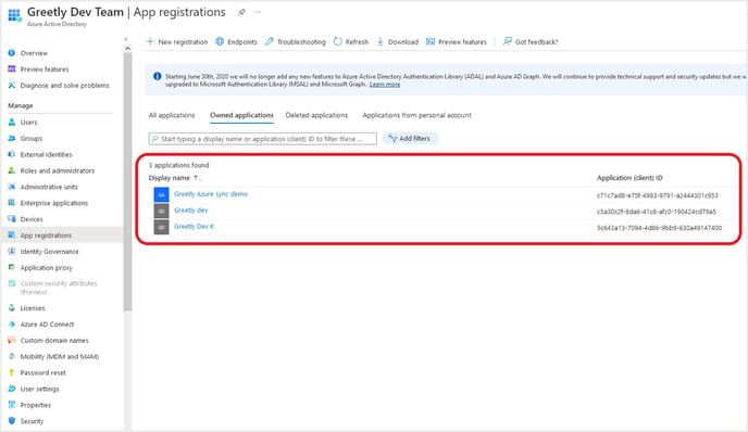 VM - Integrations - Azure - Azure screen - App regs search results - Oct 2024