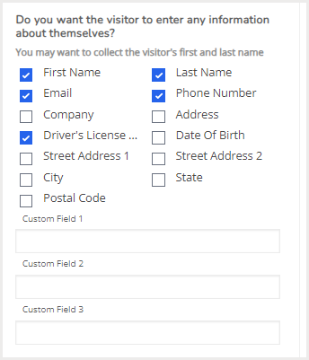 check in fields options