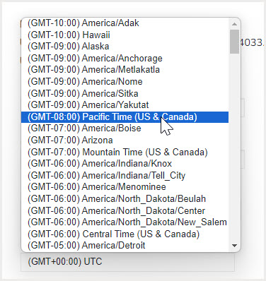 location setup - select time zone